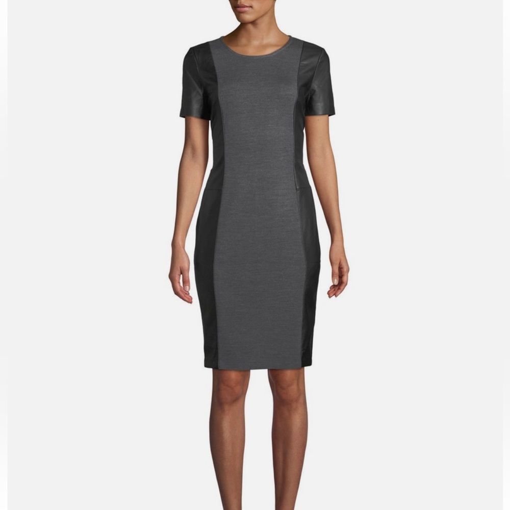 NWOT St. John Collection Leather-Side Sheath Dress